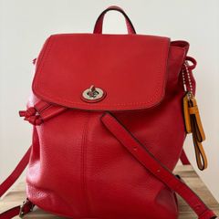 Coach pebble leather red backpack