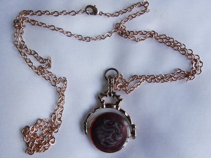 Vintage  Gold Plated Bloodstone & Carnelian Spinner Pendant and Chain