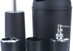 Set 6 Piece Accessory Bin Soap Dish Dispenser Tumbler Toothbrush Holder (black)