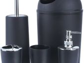 Set 6 Piece Accessory Bin Soap Dish Dispenser Tumbler Toothbrush Holder (black)