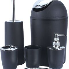 Set 6 Piece Accessory Bin Soap Dish Dispenser Tumbler Toothbrush Holder (black)