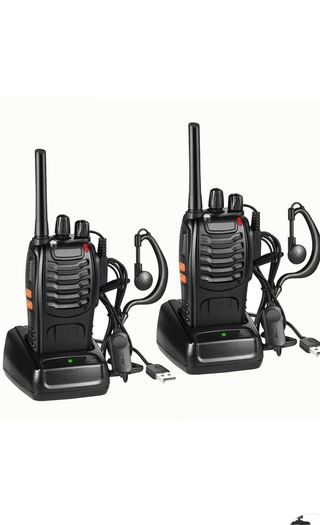 2PCS Walkie Talkie USB power Rechargeable Walkie Talkies Long Range Two-Way Radio Walky Talky with Earpieces 16CH Handheld Transceiver with LED Light for Field Survival Biking Hiking