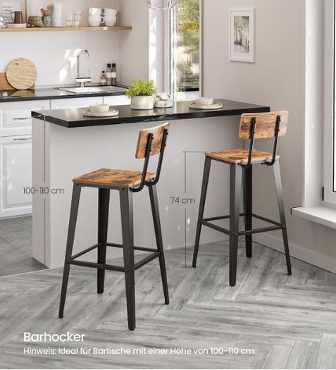 Vintage  Bar Stools Set of 2 with Backrest Steel Frame