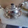 Vintage from the 19th century. Antique Period English Tea Service inc Teapot, Sugar bowl & milk jug Sheffield England on small silver plated tray. Image 10