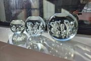 3 x cylindrical glass candle holders