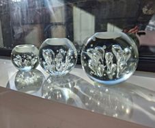 3 x cylindrical glass candle holders