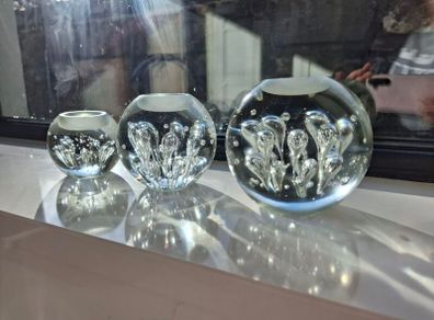 3 x cylindrical glass candle holders