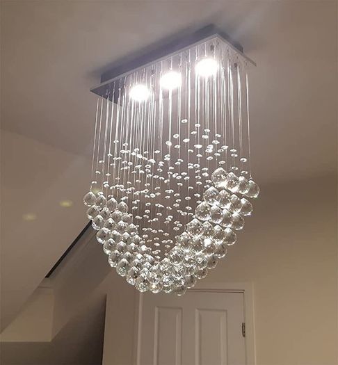 Heart Shape Crystal Chandelier, Modern Crystal Romantic LED Ceiling Lights Fixture, Rectangle Flush Mount Pendant Lamp for Living Room, Bedroom, Dining Room, Hallway, L50cm W20cm H70cm (FREE POSTAGE)