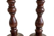 vintage wood turned and brass candlestick holders