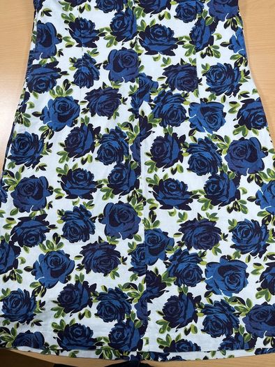 Laura Ashley Womens Dress White A-Line Linen Blue Rose Floral Print Retro SZ 10