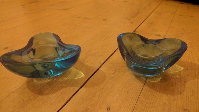 Villeroy & Boch blue glass tea light candle holders