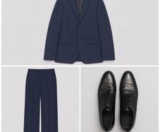 ZARA Navy Suit Set with Black Formal Shoes