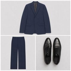 ZARA Navy Suit Set with Black Formal Shoes