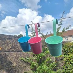 3 Colorful Metal Hanging Flower Pots