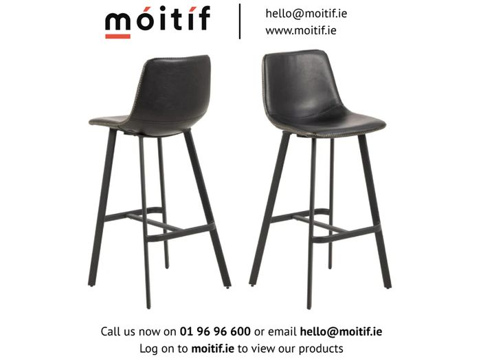 Leo Barstool with Footrest - Black