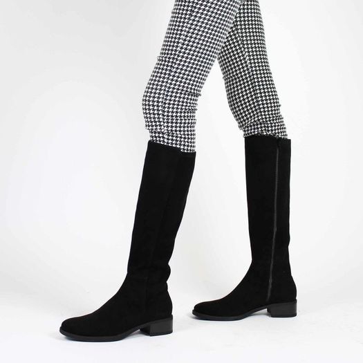 Unisa low heel knee height Spanish black suede leather boots RRP 165 euro new & in a presentable box UK size 8 EU 42C