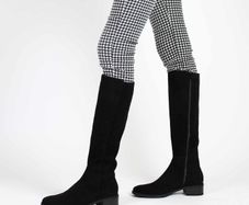 Unisa low heel knee height Spanish black suede leather boots RRP 165 euro new & in a presentable box UK size 8 EU 42C