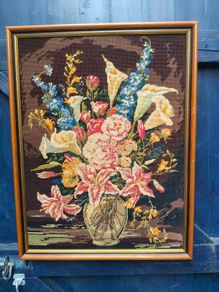 Vintage Framed Need work of Flowers