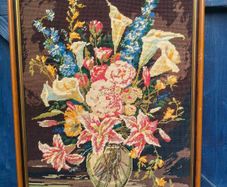 Vintage Framed Need work of Flowers