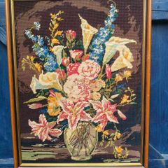 Vintage Framed Need work of Flowers