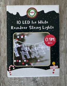 Christmas Santas Savers 10 LED Ice White Reindeer String Lights
