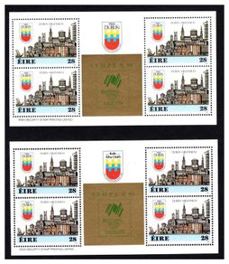 1988 Ireland Dublin Millennium Stamp Booklet Panes (HP29a &b) in gold for Sypex 1988 Mint Never Hinged (MNH)