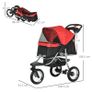 One-click Folding Pet Stroller Dog/Cat Travel Carriage with Adjustable Canopy, Cupholder, Storage Basket, Red Image 2