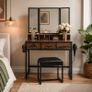 Industrial Dressing Table with Folding Mirror and Stool Vintage Brown Black Image 7