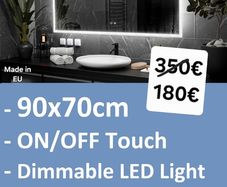 LED Bathroom Mirror Antifog Fog Free Dimmable Touch Switch Made in EU 90x70cm Vanity Makeup Cosmetic Ensuite Bright Light