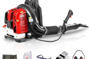 BU-KO 76CC Petrol Backpack Leaf Blower - Powerful 2 Stroke Air Cooled Engine - Lightweight With New and Improved Padded Support Straps While Using - Safety Gear