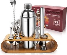 Cocktail Shaker Set,750 ML Stainless Steel Cocktail Mixing Set with Stand,Bartending Kit for Home,Bar,12 Pieces Bar Tool Kit for Christmas,Birthday,Anniversary,Weeding (FREE POSTAGE)