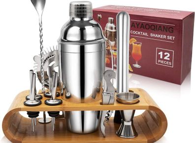 Cocktail Shaker Set,750 ML Stainless Steel Cocktail Mixing Set with Stand,Bartending Kit for Home,Bar,12 Pieces Bar Tool Kit for Christmas,Birthday,Anniversary,Weeding (FREE POSTAGE)
