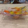 Stunning Vintage Mid Century Italian Hand-Blown Art Glass Candy Dish in a Pulled Lobe Shape with Clear Stretched Edges and a Multi-Coloured Tutti Frutti Colourway in Oranges, Yellows, Pinks and Blues, Attributed to Murano, No Sticker Image 9