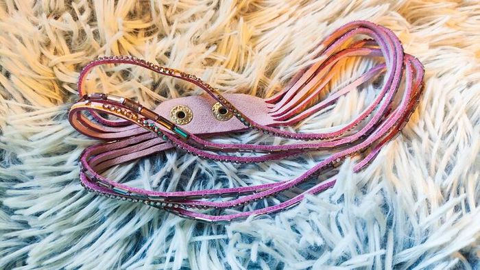 Purple Boho Multi-Layer Leather Bracelet with Rhinestones