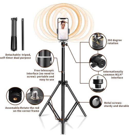 10" with 67" Extended Tripod Stand & Phone Holder for YouTube Video, Camera Led Ring Light for Streaming, Makeup, Selfie Photography Compatible with iPhone Android (FREE POSTAGE)