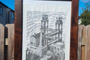 Large Framed M.C. Escher "Waterfall" Vintage Print  Custom Artisan Wood Frame (63.5cm x 83.4cm)