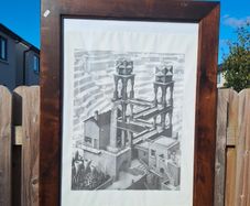 Large Framed M.C. Escher "Waterfall" Vintage Print  Custom Artisan Wood Frame (63.5cm x 83.4cm)