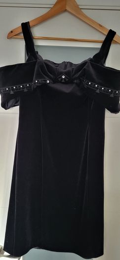 VINTAGE Official black velvet bow bardot Sz 12UK ( Fit 8-10UK)