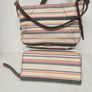 Fossil Striped Canvas & Leather Hobo Bag + Matching Zip Wallet Set Image 2