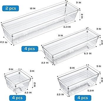 FREE EXPRESS SHIPPING 14 PCS Clear Plastic Drawer Organisers Tray for Makeup, Kitchen Utensils, Jewelries and Gadgets
