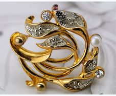 Retro French Signed Gold Toned Lily Brooch 1950s