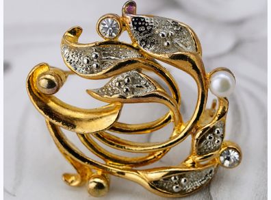 Retro French Signed Gold Toned Lily Brooch 1950s