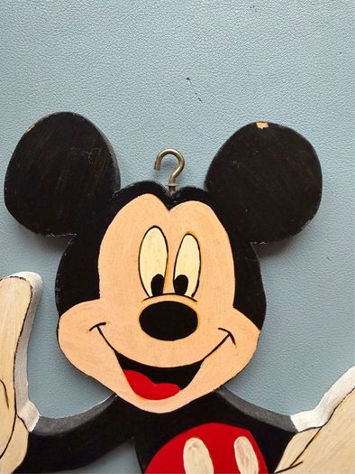 Pair of Vintage Wooden Handmade Handpainted Mickey Mouse Figures - Disney Wall Art Decor Plaques