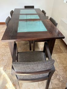 Solid dark Oak Dining Table extends to 10 people f