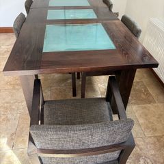 Solid dark Oak Dining Table extends to 10 people f