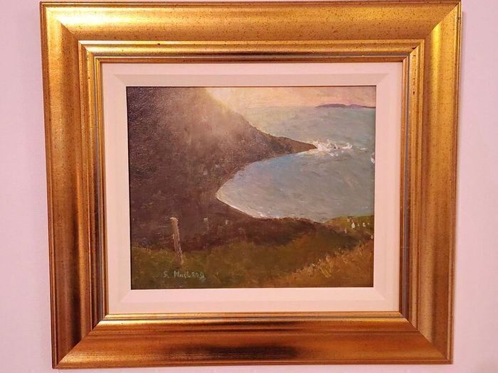 Simon Macleod Oil Painting of Sea Mist over the deserted village at Slievemore, Achill