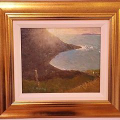 Simon Macleod Oil Painting of Sea Mist over the deserted village at Slievemore, Achill