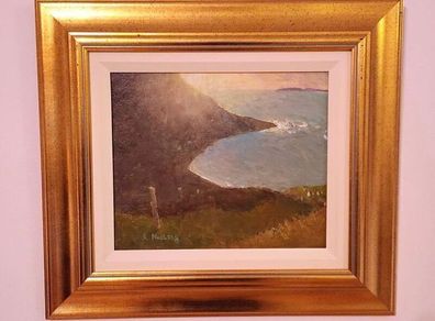 Simon Macleod Oil Painting of Sea Mist over the deserted village at Slievemore, Achill