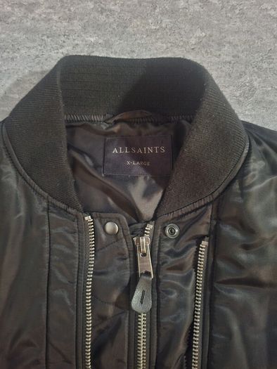 AllSaints Bellevue Bomber Jacket Mens Size XL Black Nylon Flight MA-1 Zip Jacket