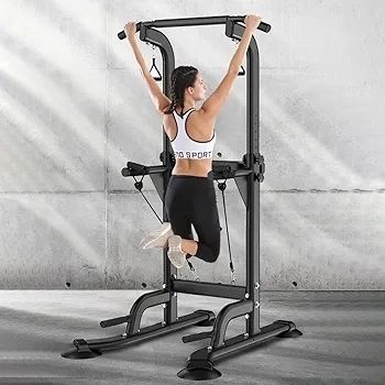 Pull Up & Dip Station Dip Stand Power Tower, Adjustable Height Home Strength Training Fitness Workout Station, Suitable for Teenagers, Women, Men